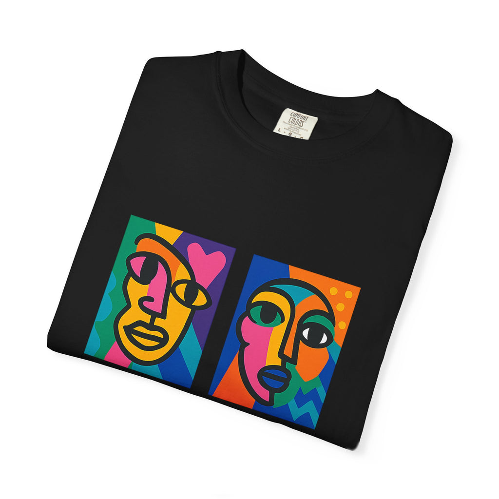 Abstract Pop Art Faces T-Shirt — Colorful Cubist Portrait Graphic Tee