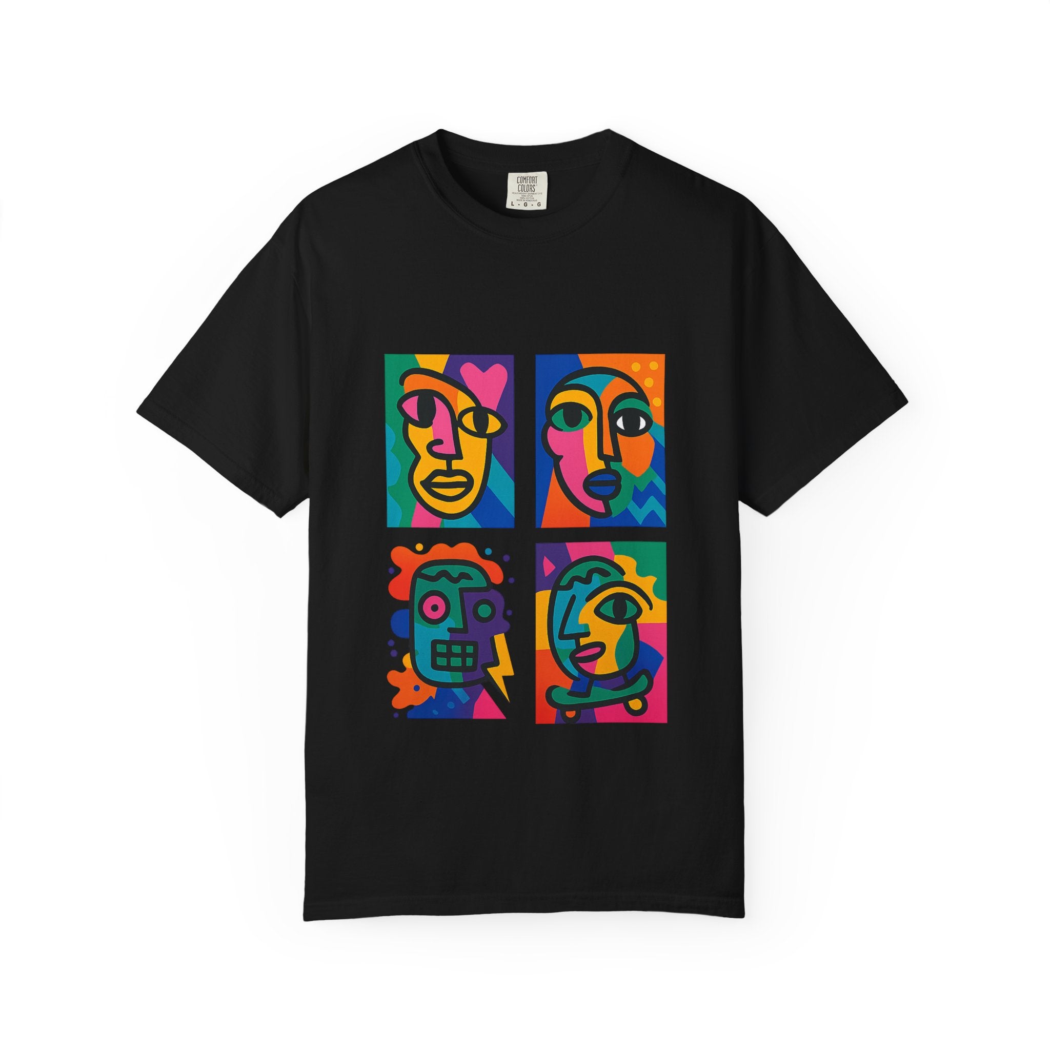 Abstract Pop Art Faces T-Shirt — Colorful Cubist Portrait Graphic Tee